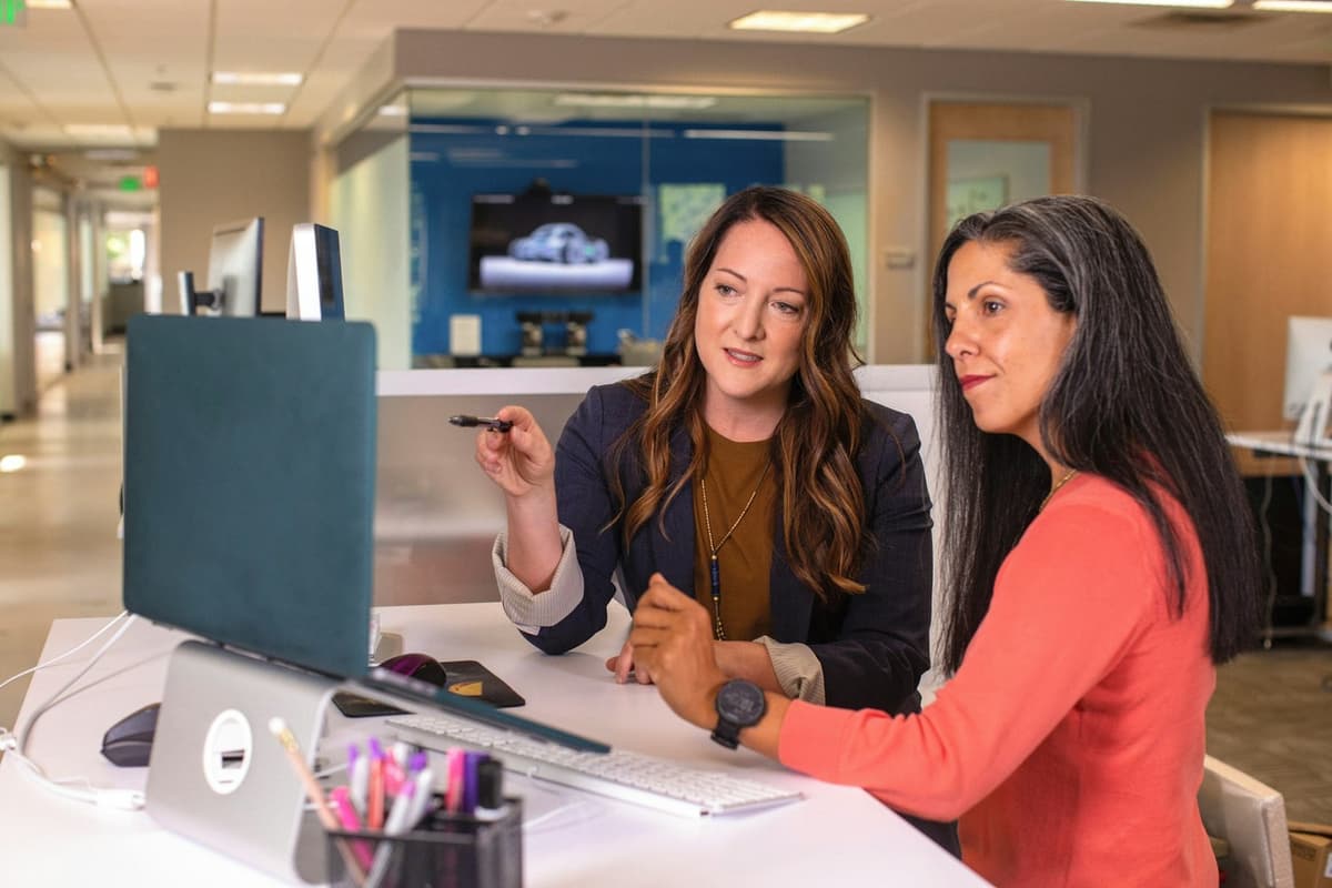 Professionals collaborating in an office setting